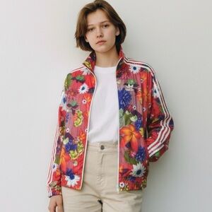 Adidas Jacket Floral Pink full front zip size Large Youth 13/14 great condition